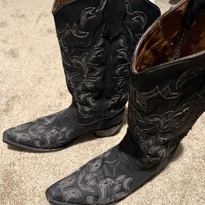 Black Embroidered Cowboy Boots